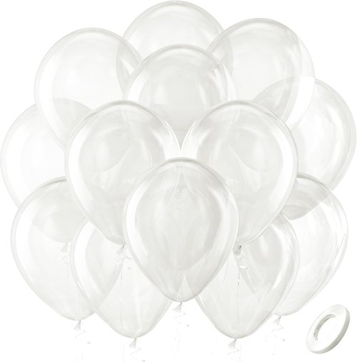 Bezente Clear Balloons - 100 Pack 12-Inch Round Transparent Latex Balloons for Weddings & Parties