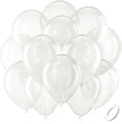 Bezente Clear Balloons - 100 Pack 12-Inch Round Transparent Latex Balloons for Weddings & Parties