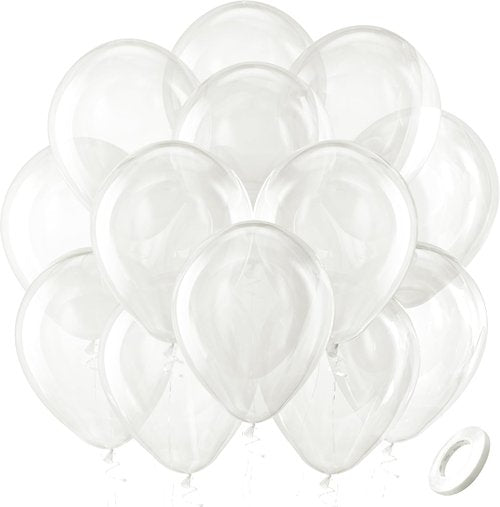Bezente Clear Balloons - 100 Pack 12-Inch Round Transparent Latex Balloons for Weddings & Parties