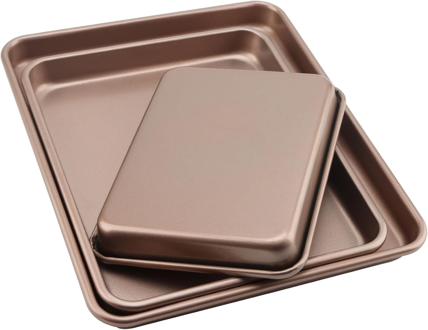 ZOENHOU Nonstick Baking Sheet Pan Set - 3 Sizes (9, 11, 13 Inch) | Rose Gold Cookie & Cake Trays