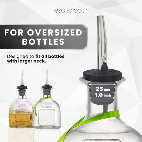 Esatto 6 Pack Metal Pourer Spouts for Oversized Bottles, Includes 6 Dust Caps to Protect from Dirt & Debris, Pour Spouts for Bottles, Liquor Bottle Pourers for Alcohol & Olive Oil
