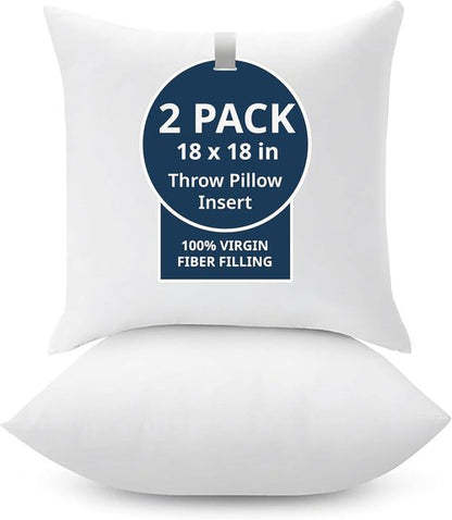 Lane Linen 18 x 18 Throw Pillow Inserts - Pack of 2 White Down Alternative for Decorative Covers