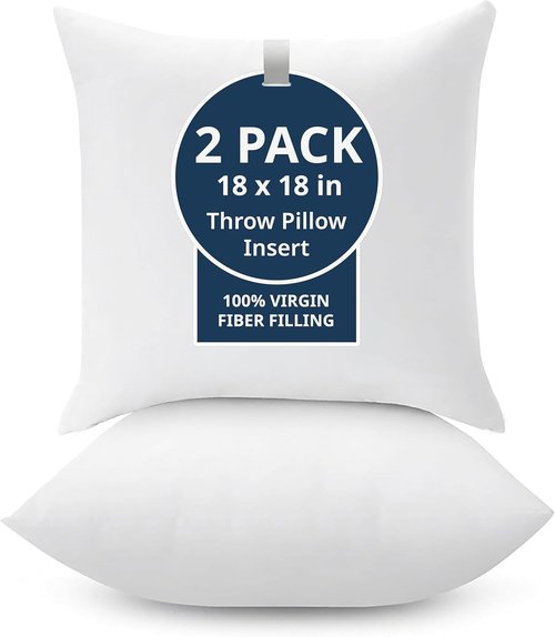 Lane Linen 18 x 18 Throw Pillow Inserts - Pack of 2 White Down Alternative for Decorative Covers
