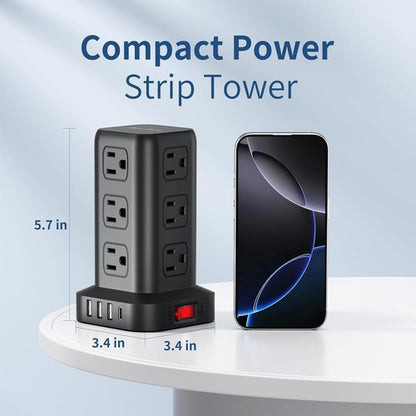 AnnTane Surge Protector Power Strip - 6.5 FT Cord with 4 USB Ports & 12 AC Outlets | Ideal for Home & Office