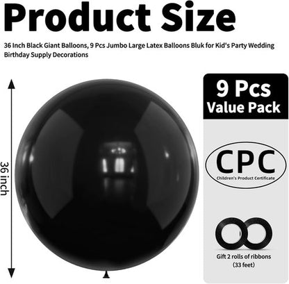 LEEZZIZZ 36-Inch Jumbo Latex Balloons - 9 Pack for Kids' Party, Wedding & Birthday Decorations
