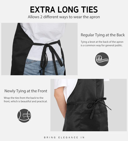 Syntus 2 Pack 100% Cotton Adjustable Bib Apron with 2 Pockets Cooking Kitchen Aprons for Women Men Chef, Black