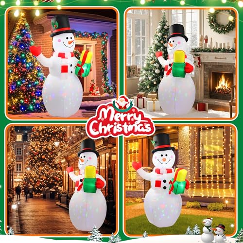 Art Deco 5ft Inflatable Snowman with Rotating LED Lights - Holiday Yard Decor