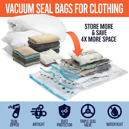 Skiennix Vacuum Seal Bags - Space Saver Storage for Clothing & Blankets | 20 Combo Set with Hand Pump