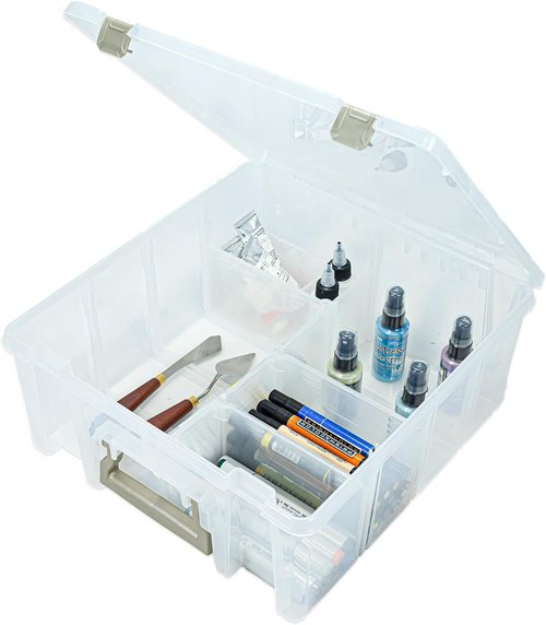 ArtBin Super Satchel Double Deep Compartment Box - Versatile Art Storage with 8 Removable Compartments (Gold)