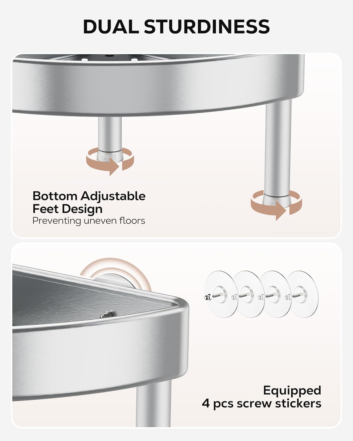 Nieifi Corner Shower Caddy Stand - 4-Tier Rustproof Aluminum Organizer | Height-Adjustable Legs for Stability - Silver