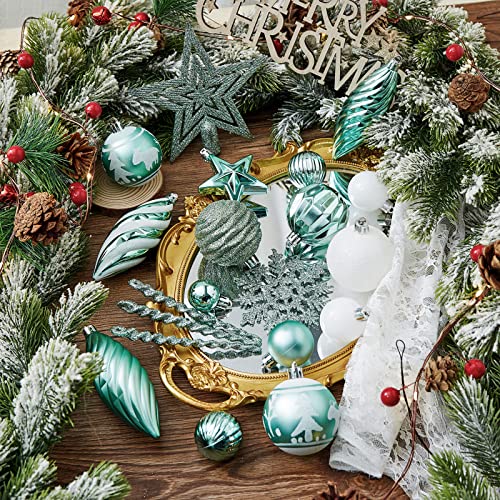 Assorted Mint Green Christmas Tree Ornaments Set - 100 Shatterproof Balls