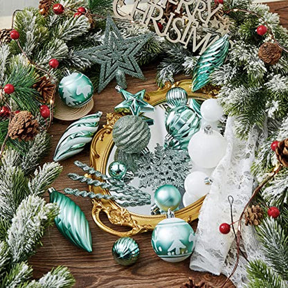 Assorted Mint Green Christmas Tree Ornaments Set - 100 Shatterproof Balls