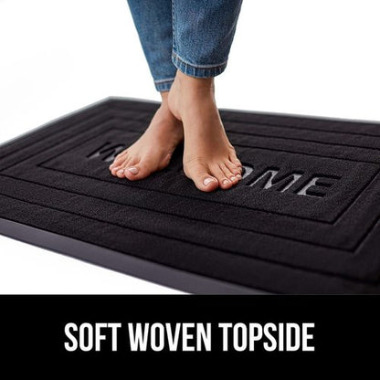 GORILLA GRIP 100% Waterproof All-Season WeatherMAX Doormat, 47x35, US Designed Natural Rubber, Stain and Fade Resistant, Low Profile Indoor Outdoor Door Mats, Easy Clean Patio Mat, Black Welcome
