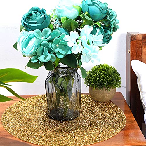 Blulu 4 Pieces Gold Round Rhinestone Placemat Set - Glitter Sparkle Table Mats