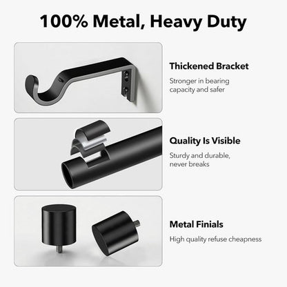 IFELS Heavy Duty Curtain Rods - Adjustable 66 to 120 Inch Black Drapery Rod for Indoor/Outdoor Use