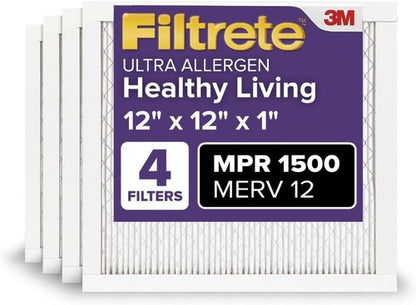 Filtrete 12x12x1 MERV 12 AC Furnace Air Filter - Certified Asthma & Allergy Friendly | 4-Pack