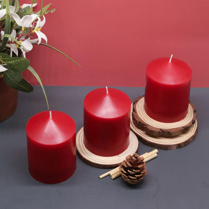 Regine Switzerland Red Pillar Candles - Unscented, Smokeless & Dripless | 3x4 Inch, 3-Pack for Weddings & Home Decor
