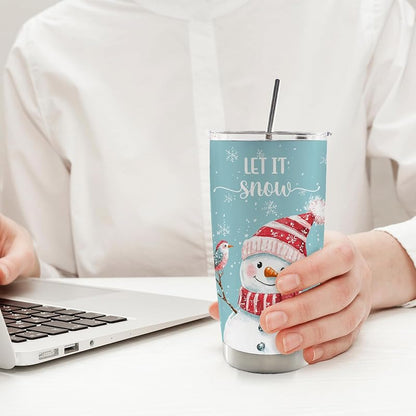 Winter Snowman 20oz Stainless Steel Travel Tumbler with Lid and Straw