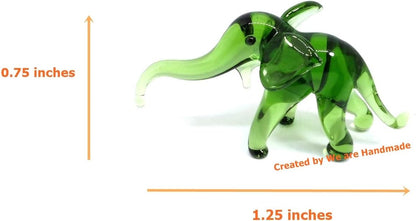 Skiennix Handmade Mini Elephant Family Figurines - 2" Blown Glass Art, Multicolor Jungle Decor