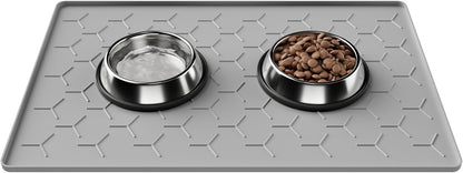 Pieviev Dog & Cat Food Bowl Mat - Waterproof Silicone with High Raised Edge | 24''x16'', Light Gray