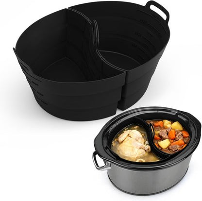 ChefAid Silicone Slow Cooker Divider Liners - Reusable 100% Silicone for 6-8 Quart Cookers | Black, 2 Pack