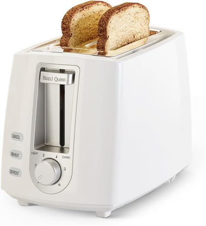 Hazel Quinn 2-Slice Compact Toaster - Wide Slots for Thick Bread & Bagels, 6 Browning Levels | White