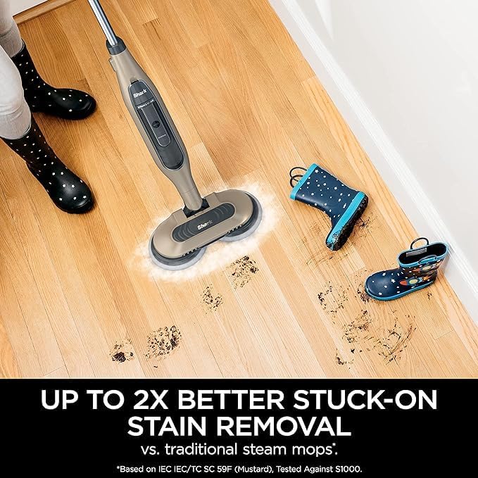 Shark S7001 Mop - Scrub & Sanitize Hard Floors | 4 Washable Dirt Grip Pads, 3 Steam Modes, LED Headlights, Cinnamon
