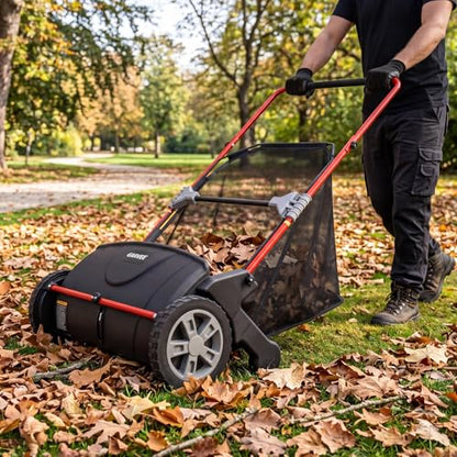 21 Inch Manual Push Lawn Sweeper with Red Frame and 3.5 Cu. Ft. Collector