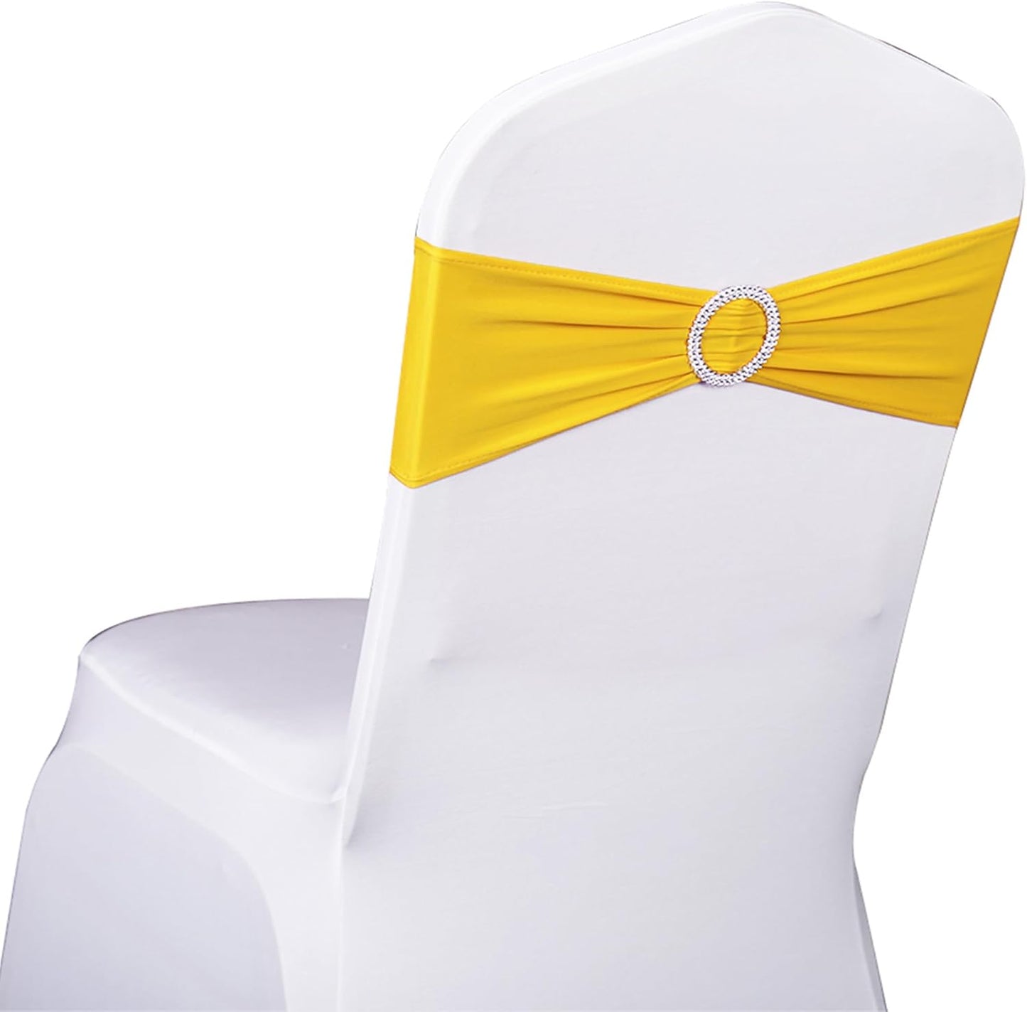 Skiennix Spandex Yellow Chair Sashes - Pack of 50 with Buckles for Weddings & Events