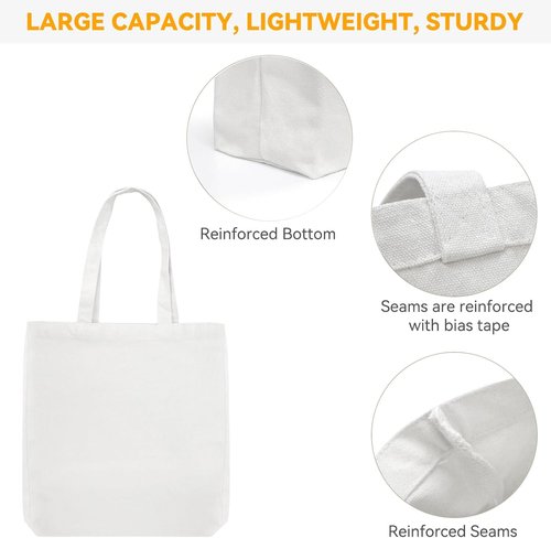 Faylapa Heavy-Duty Canvas Tote Bags - Reusable Grocery Bags for DIY & Painting | 12.2"x14.2" Size