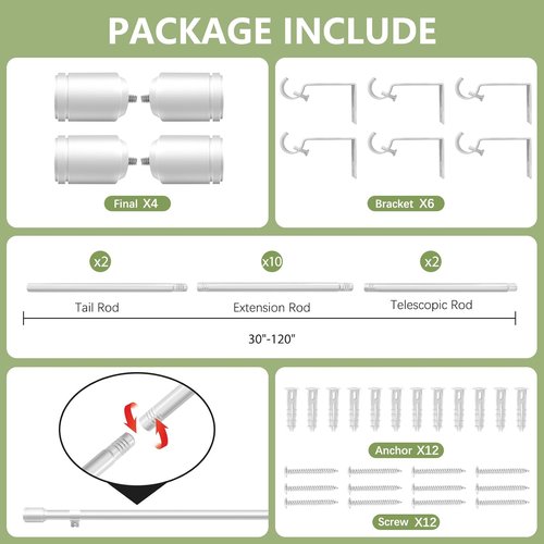 Adjustable Silver Curtain Rods by [Brand Name] - 5/8” Diameter, 30-120 Inch for Windows | 2 Pack