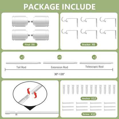 Adjustable Silver Curtain Rods by [Brand Name] - 5/8” Diameter, 30-120 Inch for Windows | 2 Pack