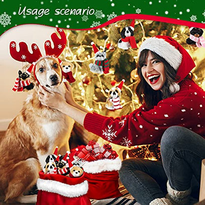 Christmas Dog Ornaments Set - Mini Fur Decor with Santa Hats & Scarves