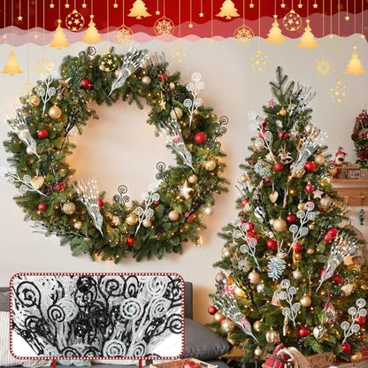Christmas Tree Picks Sprays Set - Black & White Glitter 17" & 12"