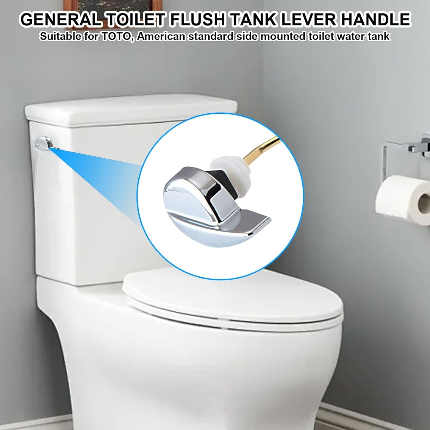 Toilet Handle Replacement Kit - Side Mount Flush Tank Lever Universal Brass Fit Most Toilets