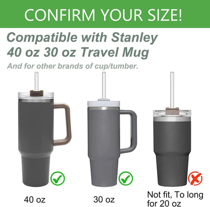 Skiennix Clear Glass Straws - Reusable & Shatterproof for Stanley 40 oz/30 oz Tumblers | 6 Pack with Cleaning Brush