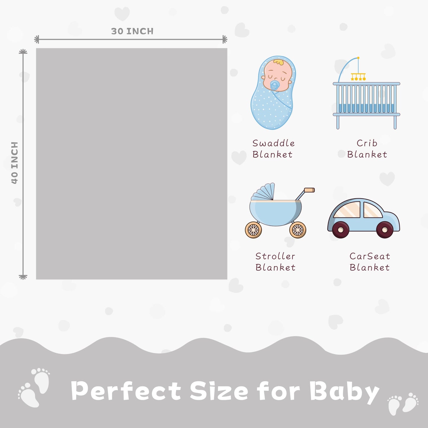 Yurhap Fleece Baby Blanket Heart Checkered, Ultra Soft Cozy Baby Blankets for Boys Girls, Fluffy Infant Toddler Newborn Receiving Gifts for Crib Stroller 30"x40" (Silver Grey)