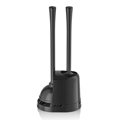 LOVLOY Toilet Plunger and Brush, Bowl Brush and Heavy Duty Toilet Plunger Set with Ventilated Holder, 2-in-1 Toilet Brush and Plunger Combo for 5.3-inch Toilet Drain Bathroom Cleaning (Black)