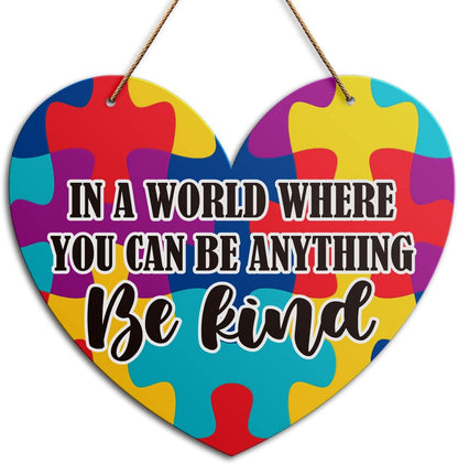 Be Kind Autism Awareness Wall Sign - Inspirational Wood Decor for Nursery & Classroom