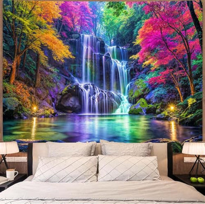Blacklight Waterfall Forest Tapestry 48 x 36 Inch - Purple Blue Variation
