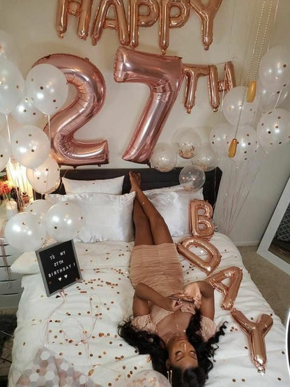 27 Balloon Number - Rose Gold Foil Birthday Decoration for Men & Women | Large 27th Celebration