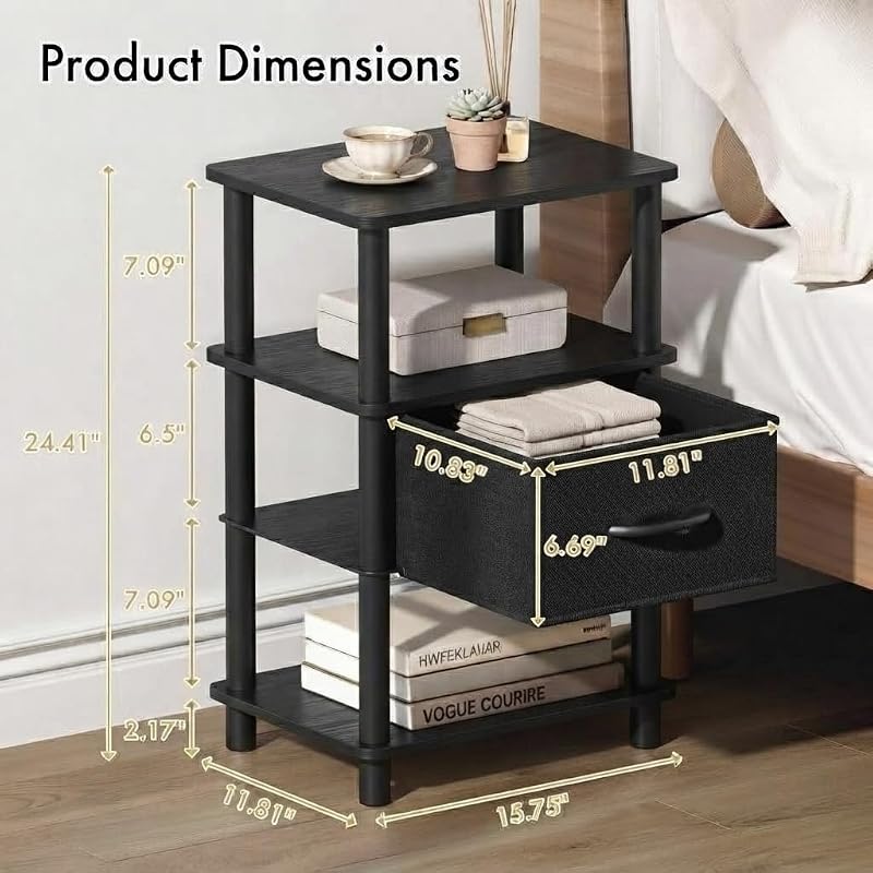Nightstand with Charging Station - Black, 15.8 W x 11.8 D x 24.4 H (Variation: Black+Charging Station)