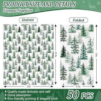 50Pcs Christmas Guest Napkins Disposable Watercolor Cedar Paper Napkins Winter Xmas Dinner Hand Napkins for Holiday Party Tableware Supplies