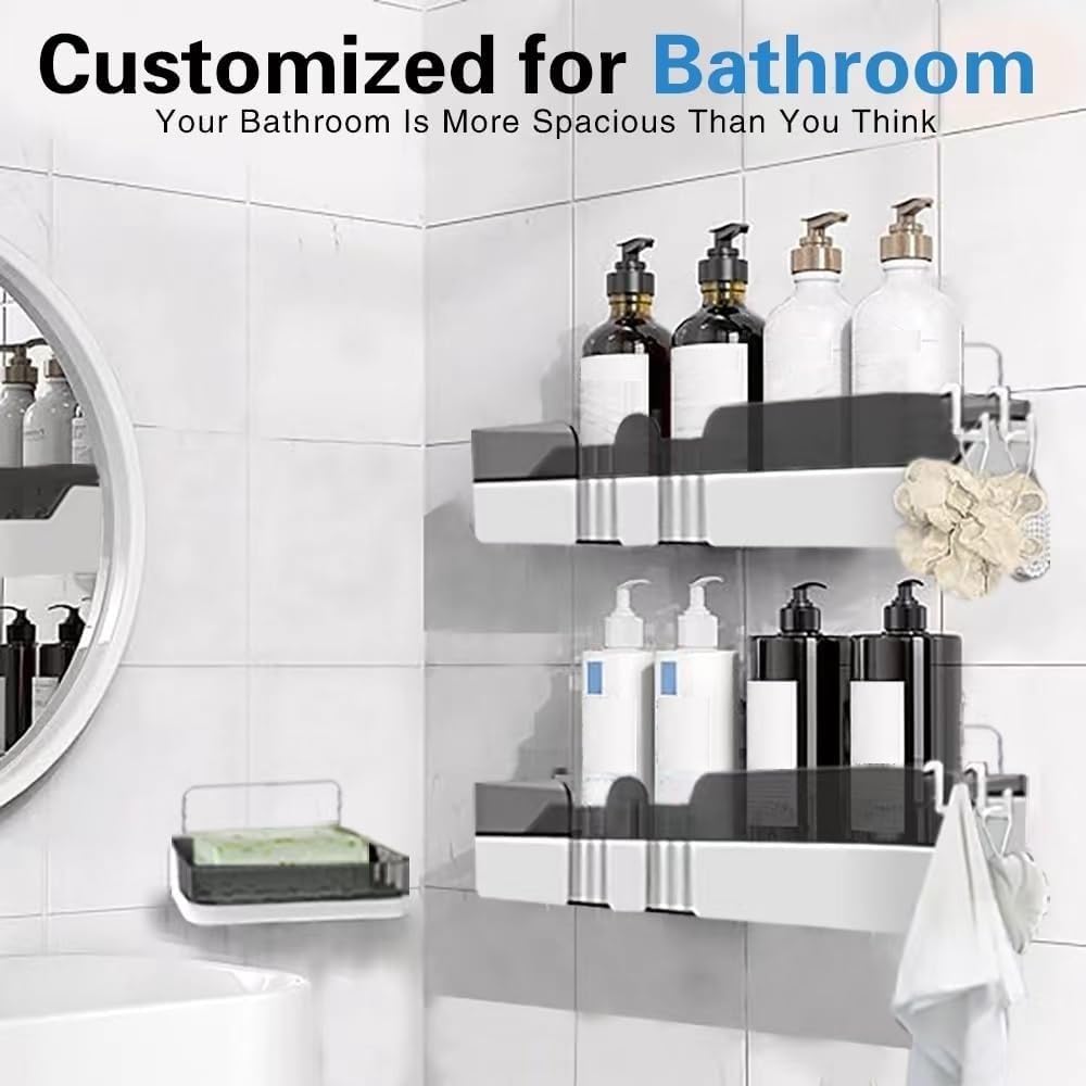 Skiennix Shower Caddy - Separable Organizer with Soap Dish & Hooks | No-Drill Double Layer Shelf (Black)