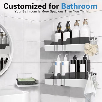 Skiennix Shower Caddy - Separable Organizer with Soap Dish & Hooks | No-Drill Double Layer Shelf (Black)