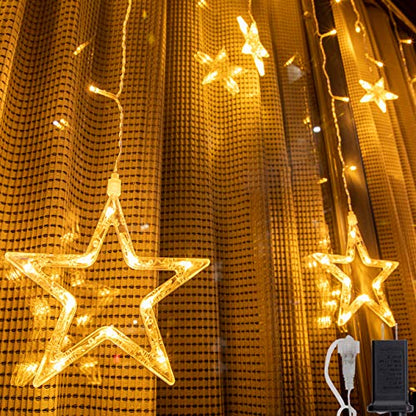 12 Stars LED Star Curtain String Lights for Bedroom Decor Outdoor Indoor