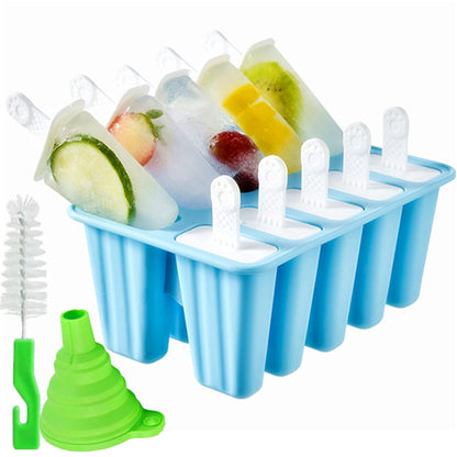 Popsicle Molds 10 Pieces Silicone Ice Pop Models Popsicle Models Reusable Easy Release Ice Pop Maker (10 Cavities-Blue)