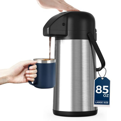 Coffee Carafe for Keeping Hot - 85OZ / 2.5L Airpot Coffee Dispenser with Pump - Large Coffee Thermos for Hot Drinks Tea Liquid - Insulated Stainless Steel Hot Water Beverage Dispenser Urn for Parties