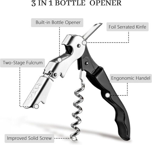 HYZ Wine Opener Bulk 20-Pack for Bartender, Professional Waiter Corkscrew Wine Key for Servers & Restaurant, Double Hinged Wine Bottle Opener with Foil Cutter, Commercial Bulk Set, (Black)