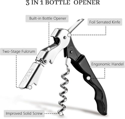 HYZ Wine Opener Bulk 20-Pack for Bartender, Professional Waiter Corkscrew Wine Key for Servers & Restaurant, Double Hinged Wine Bottle Opener with Foil Cutter, Commercial Bulk Set, (Black)